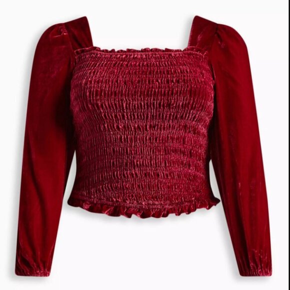 Torrid Velvet Smocked Blouson Sleeve Crop Top 3x NWT NEW - Picture 6 of 11